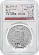 2019 Silver 1 Ounce Britannia First Day Of Issue NGC MS-69