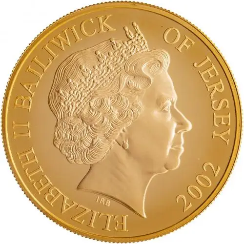 2002 Gold Proof Piedfort Golden Jubilee £5 / Crown  Coin With Box with Cert Jersey The Royal Mint obverse