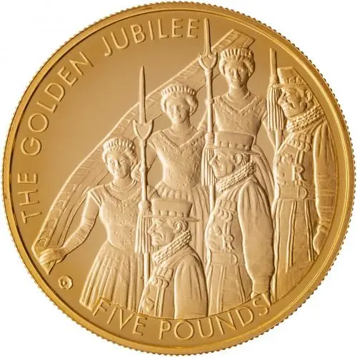 2002 Gold Proof Piedfort Golden Jubilee £5 / Crown  Coin With Box with Cert Jersey The Royal Mint reverse