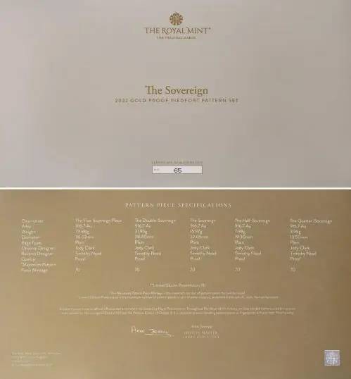 2022 5-Coin Gold Proof Piedfort Pattern Sovereign Set Certificate