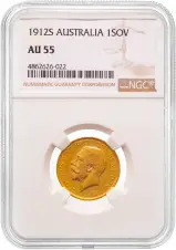 1912 Gold Full Sovereign George V Coin Australia Sydney Mint NGC AU-55