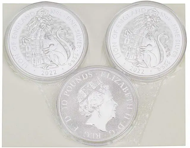 2022 Tudor Beasts Lion of England 10 oz Silver Bullion Coin 3 coins shrink wrapped