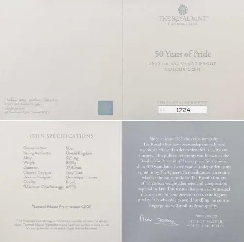 2022 50 Years of Pride Silver Proof 50p Coin with certificate