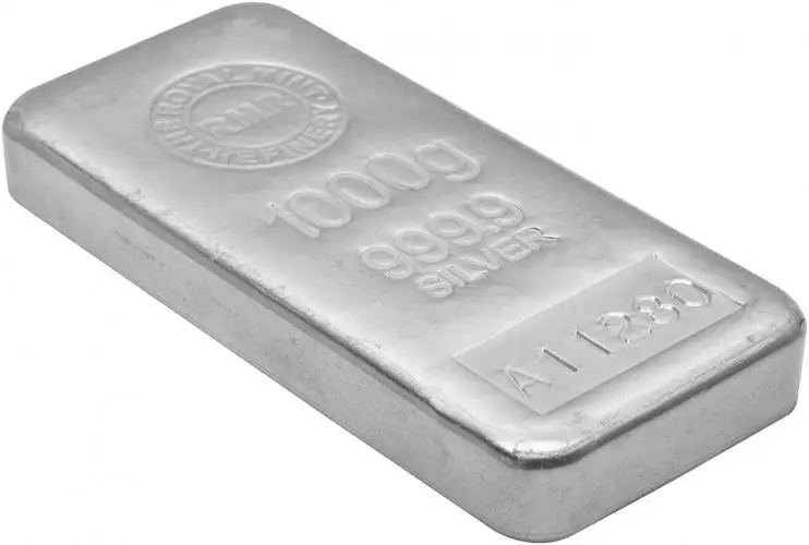 Silver 1 Kilogram Royal Mint Refinery Bullion Bar Obverse Side View
