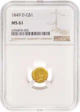 1849 Gold Georgia Gold Rush $1 NGC Dahlonega Mint MS-61