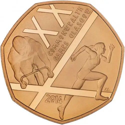2014 Gold Proof Glasgow Commonwealth Games 50 Pence  Coin Single United Kingdom The Royal Mint  reverse