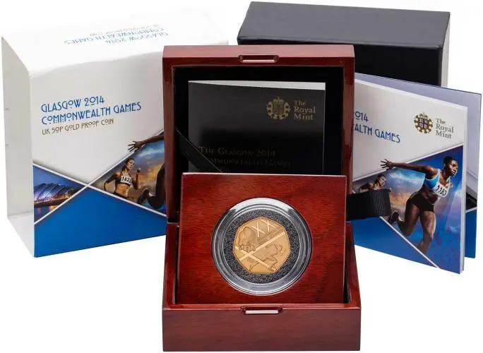 2014 Gold Proof Glasgow Commonwealth Games 50 Pence  Coin Single United Kingdom The Royal Mint  with box