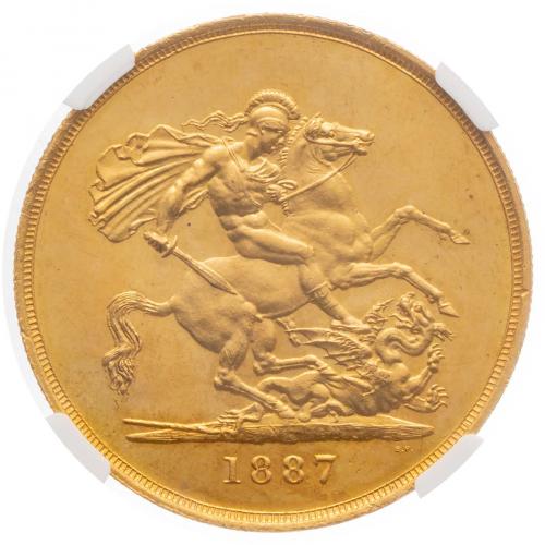 ハペ5種　残2 1887 Gold £5 Quintuple Sovereign Victoria Jubilee - NGC AU