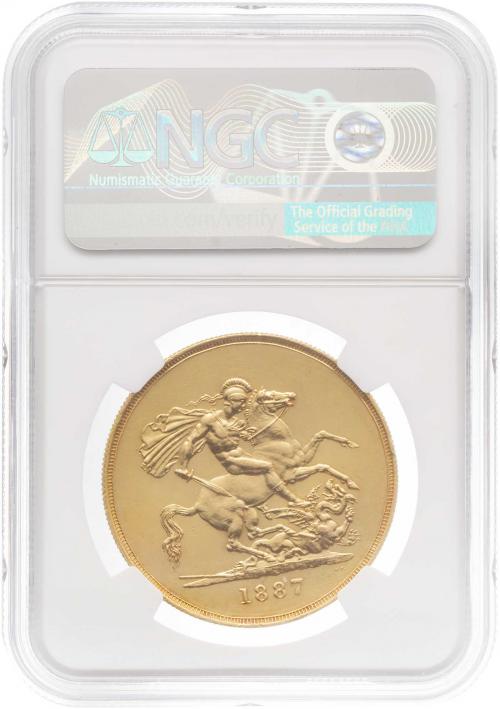 1887 Gold £5 Quintuple Sovereign Victoria Jubilee - NGC AU