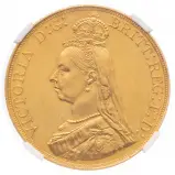 1887 Cleaned Gold Graded Quintuple Sovereign Victoria Jubilee Head  Coin NGC United Kingdom  AU Details obv closer view