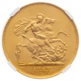 1887 Cleaned Gold Graded Quintuple Sovereign Victoria Jubilee Head  Coin NGC United Kingdom  AU Details reverse closer view