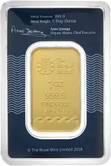 Gold 1 oz Britannia Bar Royal Mint - Pre-Owned reverse In Card