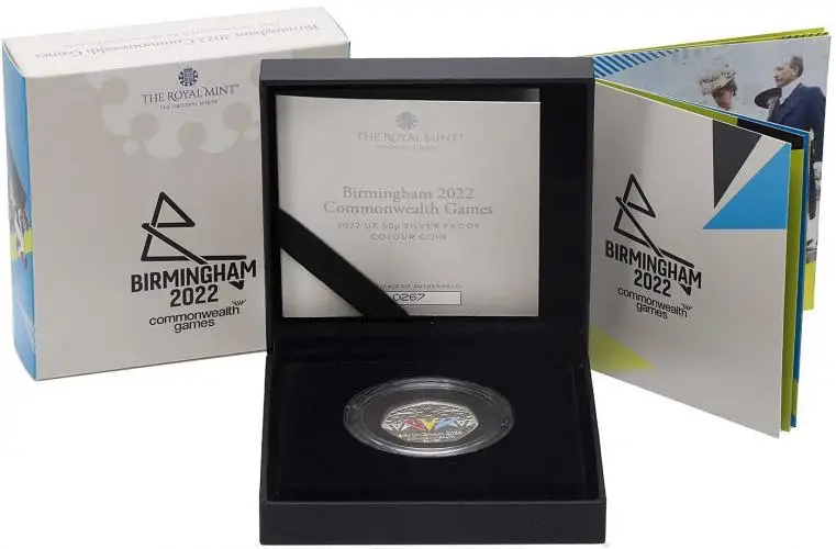 2022 Silver Proof British Decimal Elizabeth II Birmingham Commonwealth Games Pound Sterling 50 Pence Coin With Box with Cert United Kingdom The Royal Mint with box