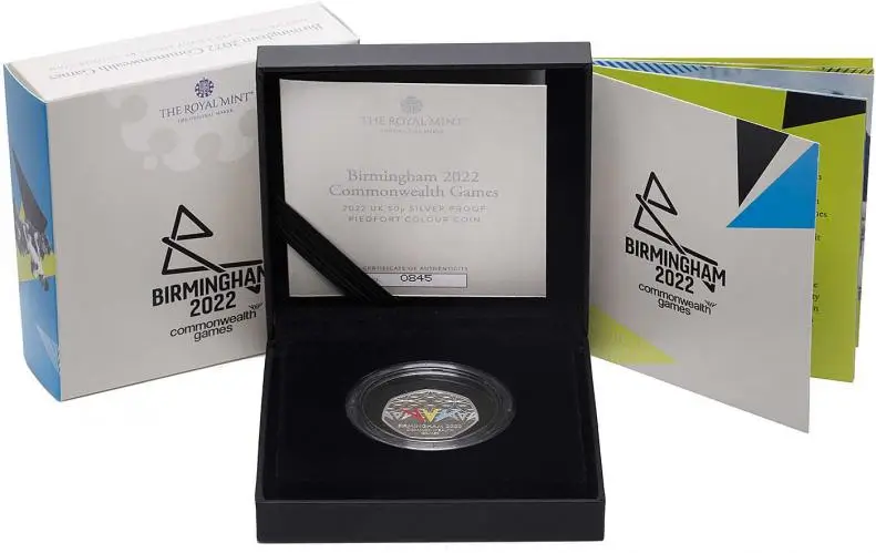 2022 Birmingham Commonwealth Games Silver Proof Piedfort 50p Coin with box
