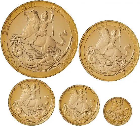 2017 Gold Proof Sovereign  Coin With Box Gibraltar 5 Coins obverse designs