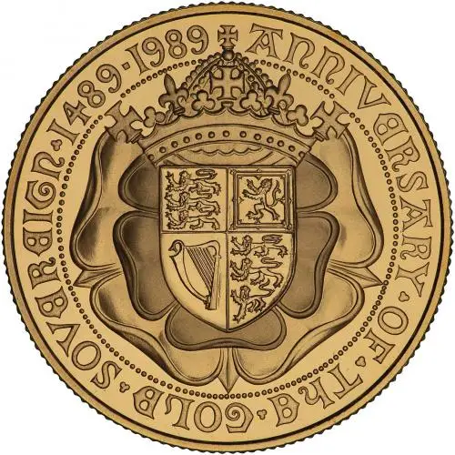 1989 Gold Proof Full Sovereign Elizabeth II 500th Anniversary Coin Reverse