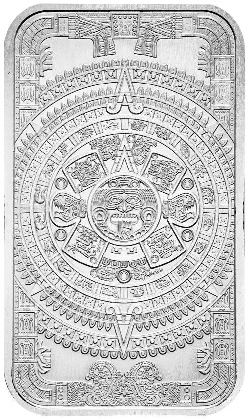 Silver 1 Ounce The Aztec Calendar  Bar, Collectable reverse