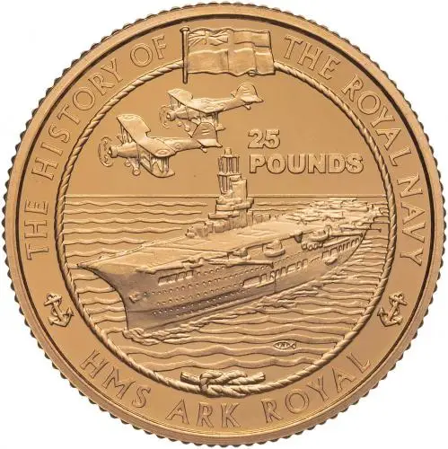 2005 Gold Proof History of The Royal Navy - HMS Ark Royal £25  Coin Single Guernsey