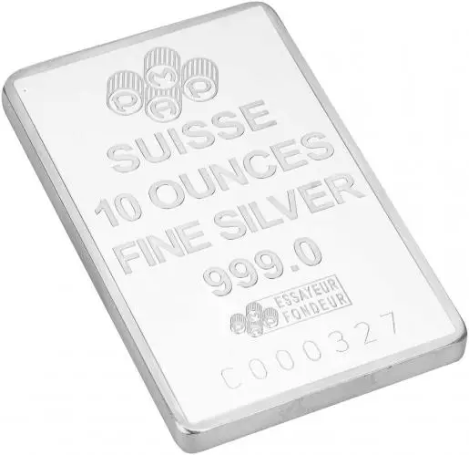 Silver 10 Ounce Bar Pre-Owned Switzerland PAMP Suisse side view