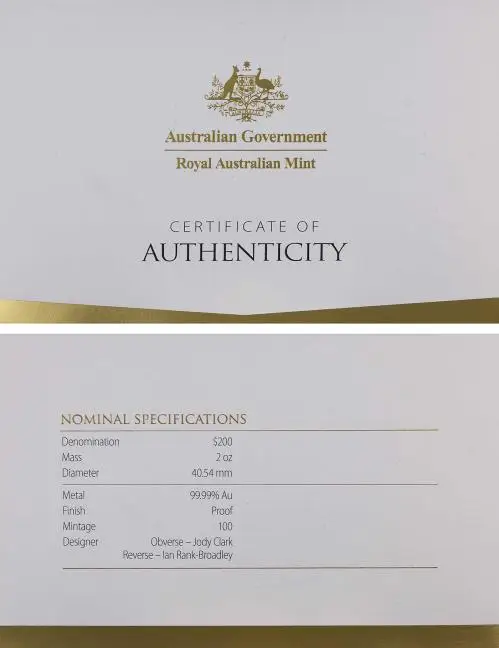 2019 Elizabeth II 6th Portrait Perth Mint Australian Gold Proof $200 Coin With Cert