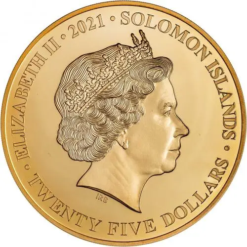 2021 Gold Proof Elizabeth II Platinum Jubilee Pound Sterling $25  Coin Single Solomon Islands Harrington & Byrne obverse