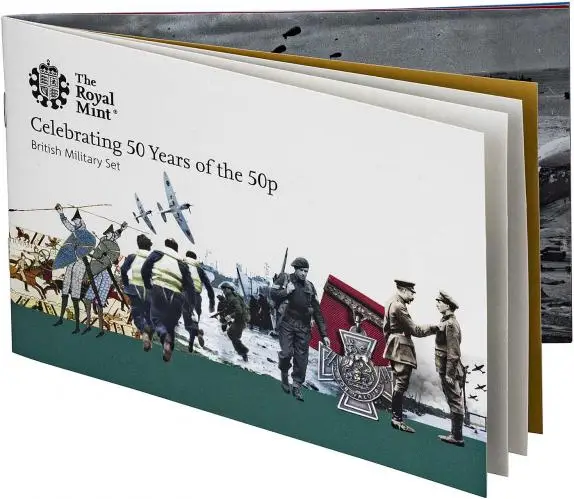 2019 Gold Proof Piedfort Elizabeth II British Culture Military Pound Sterling 50 Pence Coin Set with Cert United Kingdom The Royal Mint 5 Coins information booklet
