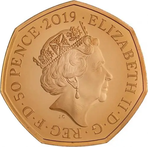 2019 Gold Proof Piedfort Elizabeth II British Culture Military Pound Sterling 50 Pence Coin Set with Cert United Kingdom The Royal Mint 5 Coins obverse designs