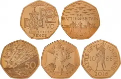 2019 Gold Proof Piedfort Elizabeth II British Culture Military Pound Sterling 50 Pence Coin Set with Cert United Kingdom The Royal Mint 5 Coins reverse designs
