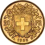 1935 Gold Swiss 20 Francs Bullion Coin