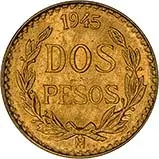 1945 Gold Mexico 2 Pesos