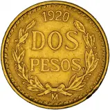 1920 Gold 2 Pesos  Coin Single Mexico reverse