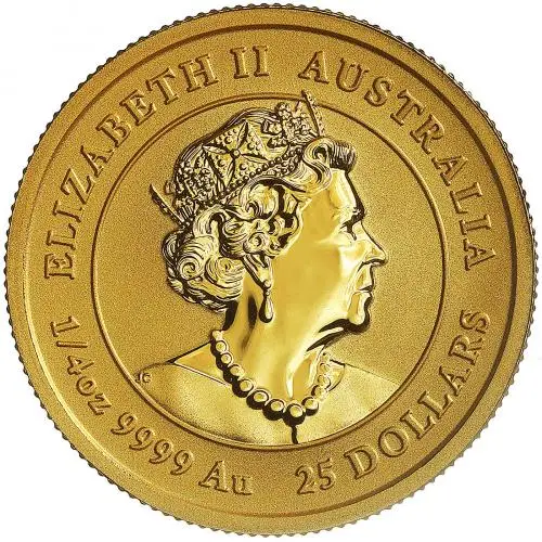 2023 Year of the Rabbit Perth Mint Australian Lunar 0.25 oz Gold Bullion Coin obverse chards image crop