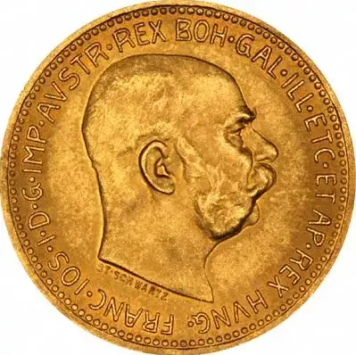 Obverse of 1915 Austrian Gold 20 Corona 