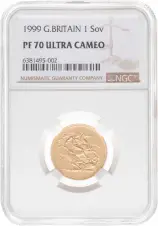 1999 Gold Graded Full Sovereign Elizabeth II Coin United Kingdom NGC PF 70 ULTRA CAMEO