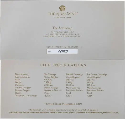 2023 Coronation of King Charles III 3-Coin Gold Proof Sovereign Set Cert chards1