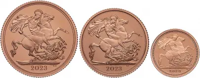 2023 Coronation of King Charles III 3-Coin Gold Proof Sovereign Set Reverse 1 chards