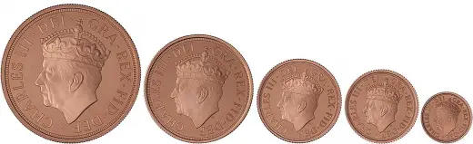 2023 Coronation of King Charles III 5-Coin Gold Proof Sovereign Set Obverse Chards