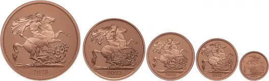 2023 Coronation of King Charles III 5-Coin Gold Proof Sovereign Set Reverse Chards