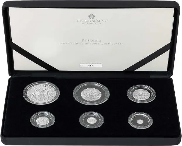 2023 Britannia Silver Proof Coin Set - 6 Coins reverse display