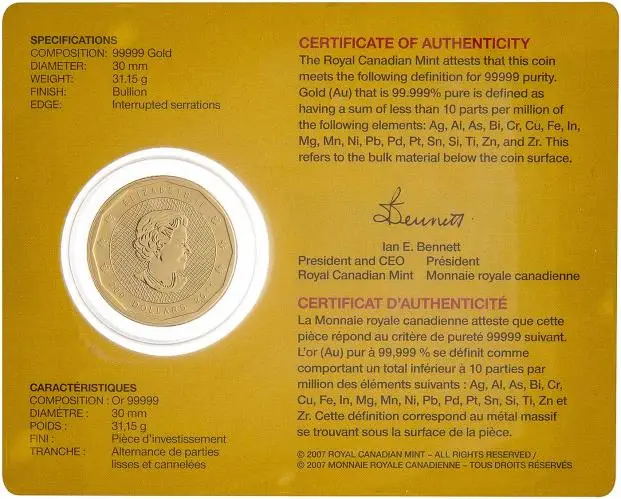 2011 Gold 1 Ounce Mountie $200 Canada Royal Canadian Mint in Sleeve Obverse