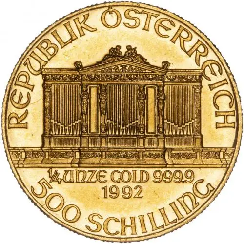 1992 Gold 0.25 Ounce Philharmonic  Coin Single Austria Austrian Mint obverse