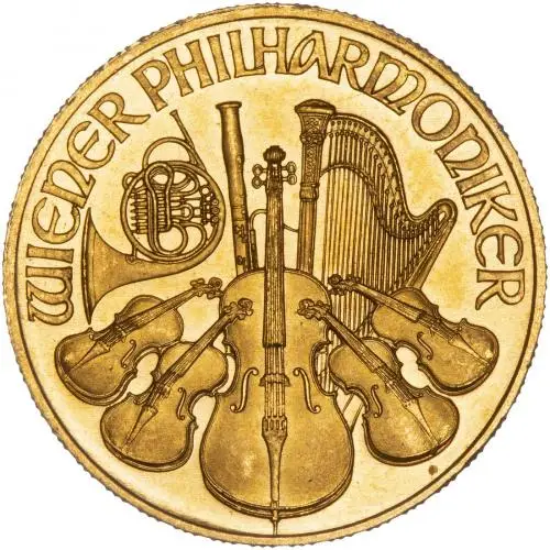 1992 Gold 0.25 Ounce Philharmonic  Coin Single Austria Austrian Mint reverse