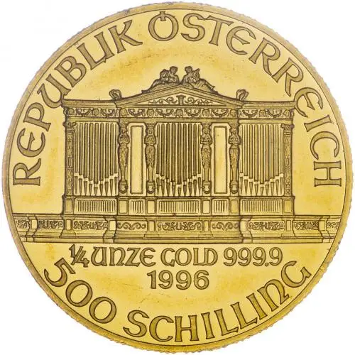 1996 Gold quarter Ounce Philharmonic  Coin Single Austria Austrian Mint obverse