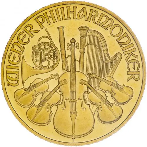 1996 Gold quarter Ounce Philharmonic  Coin Single Austria Austrian Mint reverse