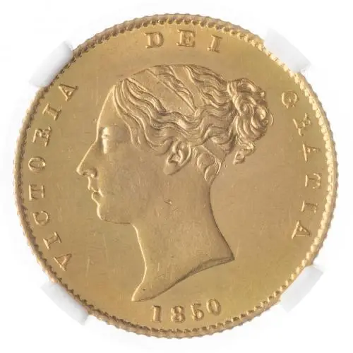1850 Gold Graded Half Sovereign Victoria Young Head Shield NGC MS-62 obv closer