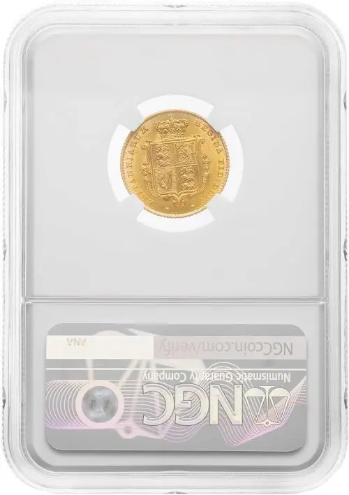 1850 Gold Graded Half Sovereign Victoria Young Head Shield NGC MS-62 reverse
