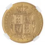 1850 Gold Graded Half Sovereign Victoria Young Head Shield NGC MS-62 rev closer