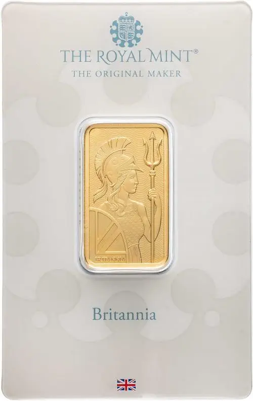 The Royal Mint 20g Britannia Minted Gold Bullion Bar chards reverse