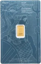 The Royal Mint 1g Britannia Minted Gold Bullion Bar Obverse - In Card Obverse