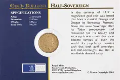 2004 Gold Bullion Ungraded Half Sovereign Elizabeth II Coin In Sleeve United Kingdom The Royal Mint Fourth Portrait obverse